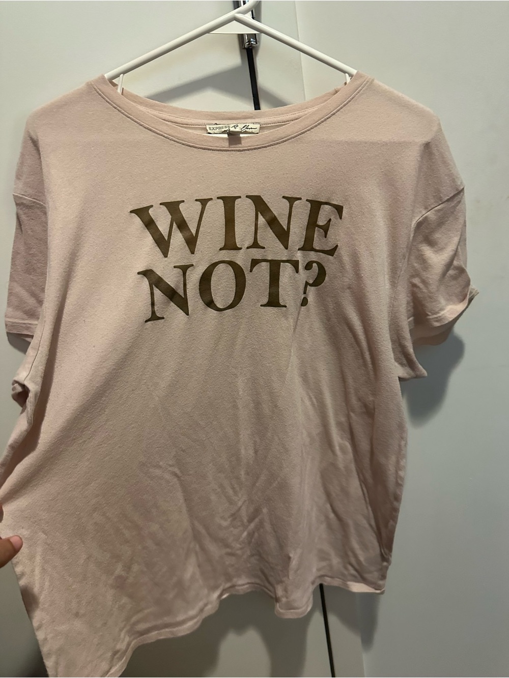 Express Pale Pink "WINE NOT?" Short Sleeve Graphic Tee